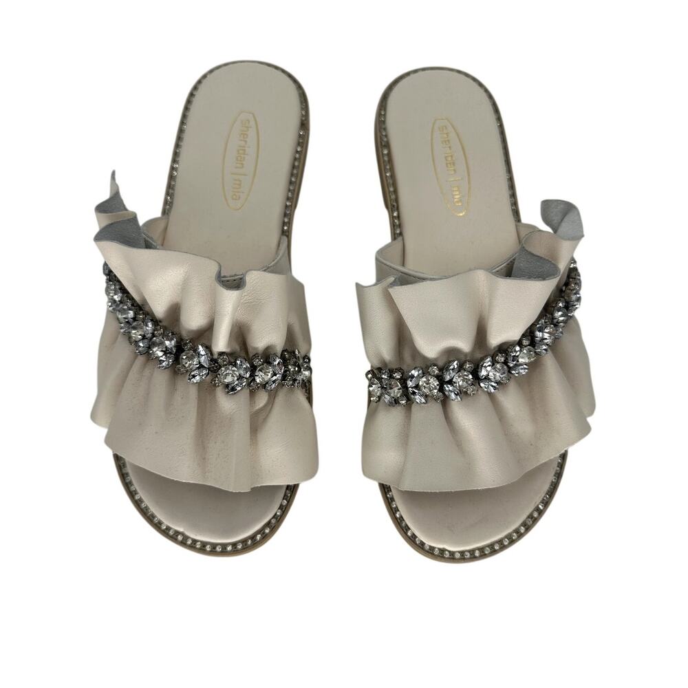Sheridan Mia Tiana Ruched Jeweled Slide Sandals Ivory Women's EU 38 / US 7.5